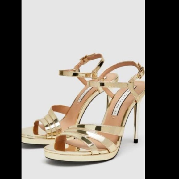 NWOT Gold Zara high hills! Gold gold. Elegant. Size 39/ 8 - Picture 2 of 15